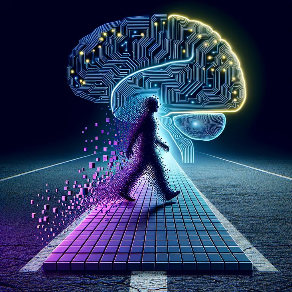 Pixel Pathway to Neon Tomorrow in Wireframe Style