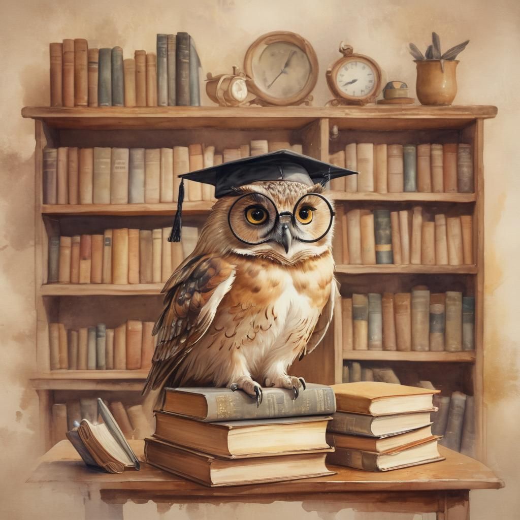 Professor Owl in Watercolor Style