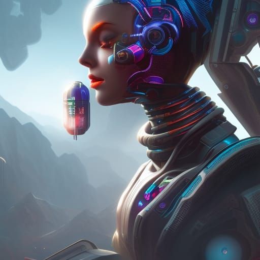 Detailed Cyborg Girl Digital Art