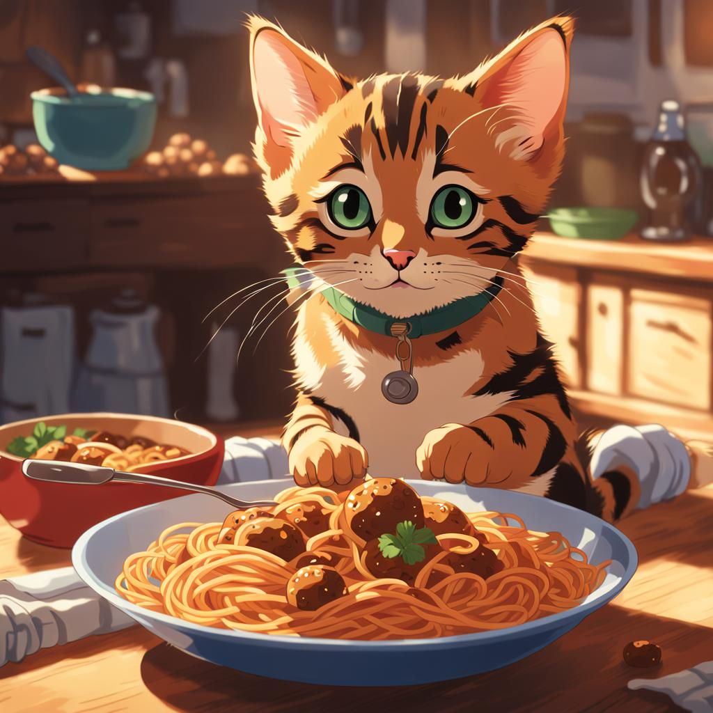 Bengal Kitten's Spaghetti Feast: Anime Key Visual