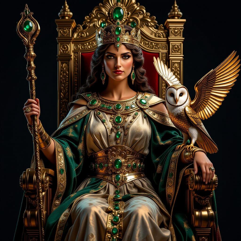 Hera, Queen of Olympus, on Emerald and Gold Throne