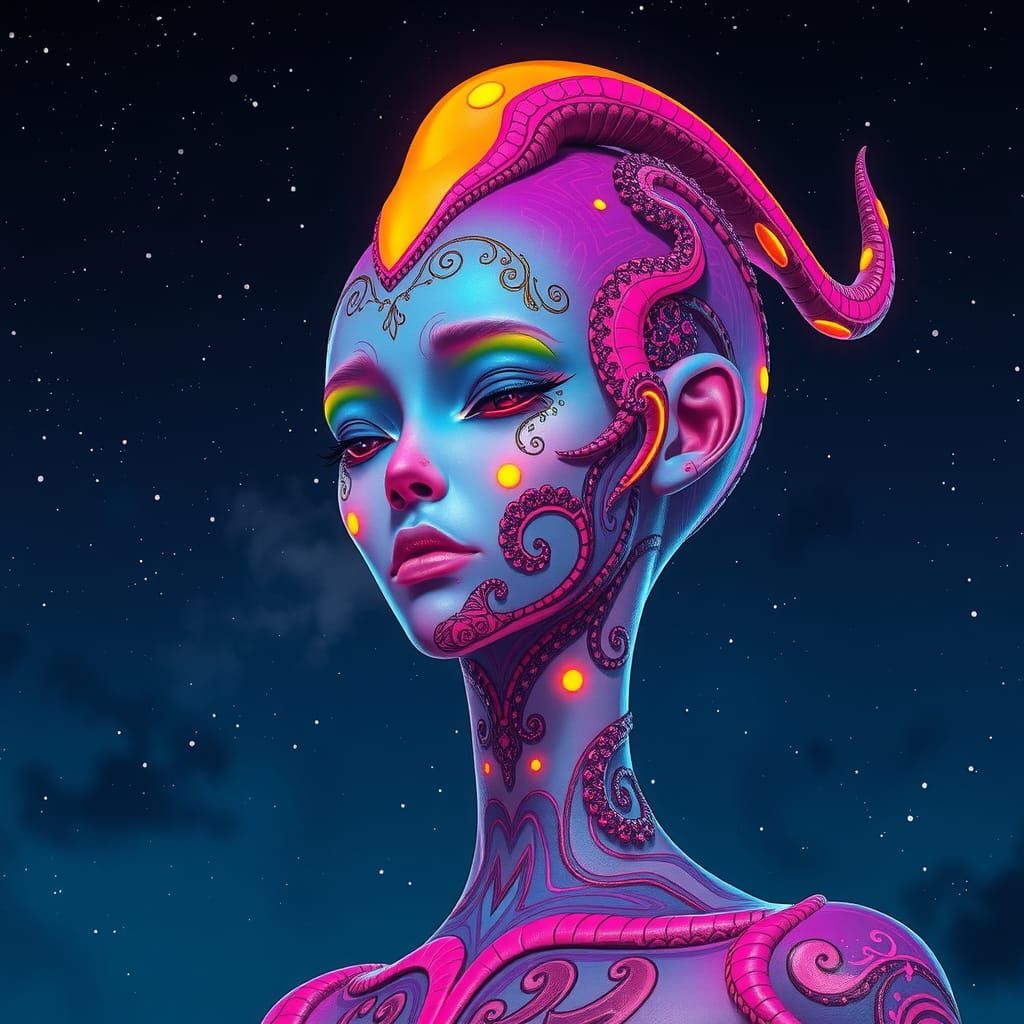 Iridescent Alien Being in Futuristic Style