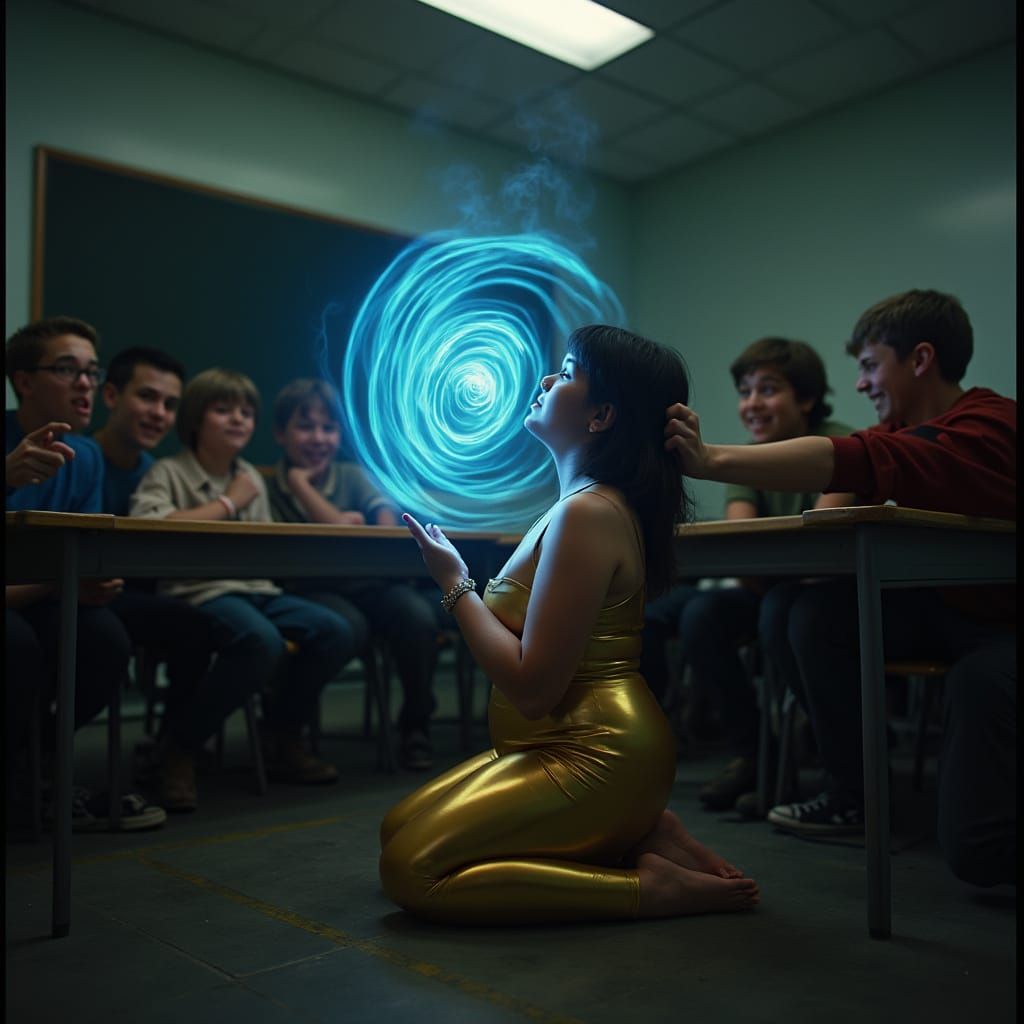 Velma Hypnotized in Classroom: Cinematic Film Still