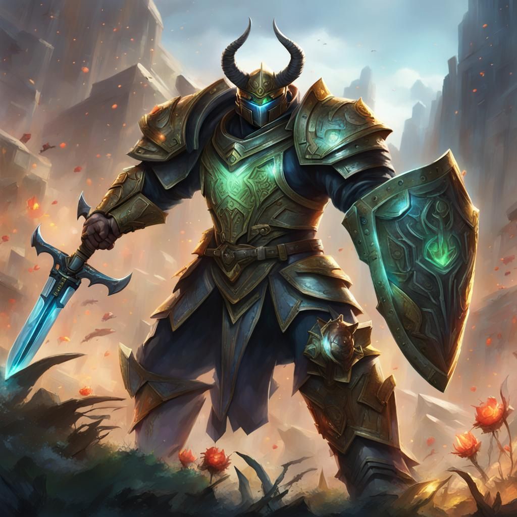 Epic Warrior with Glowing Sword in Digital Painting