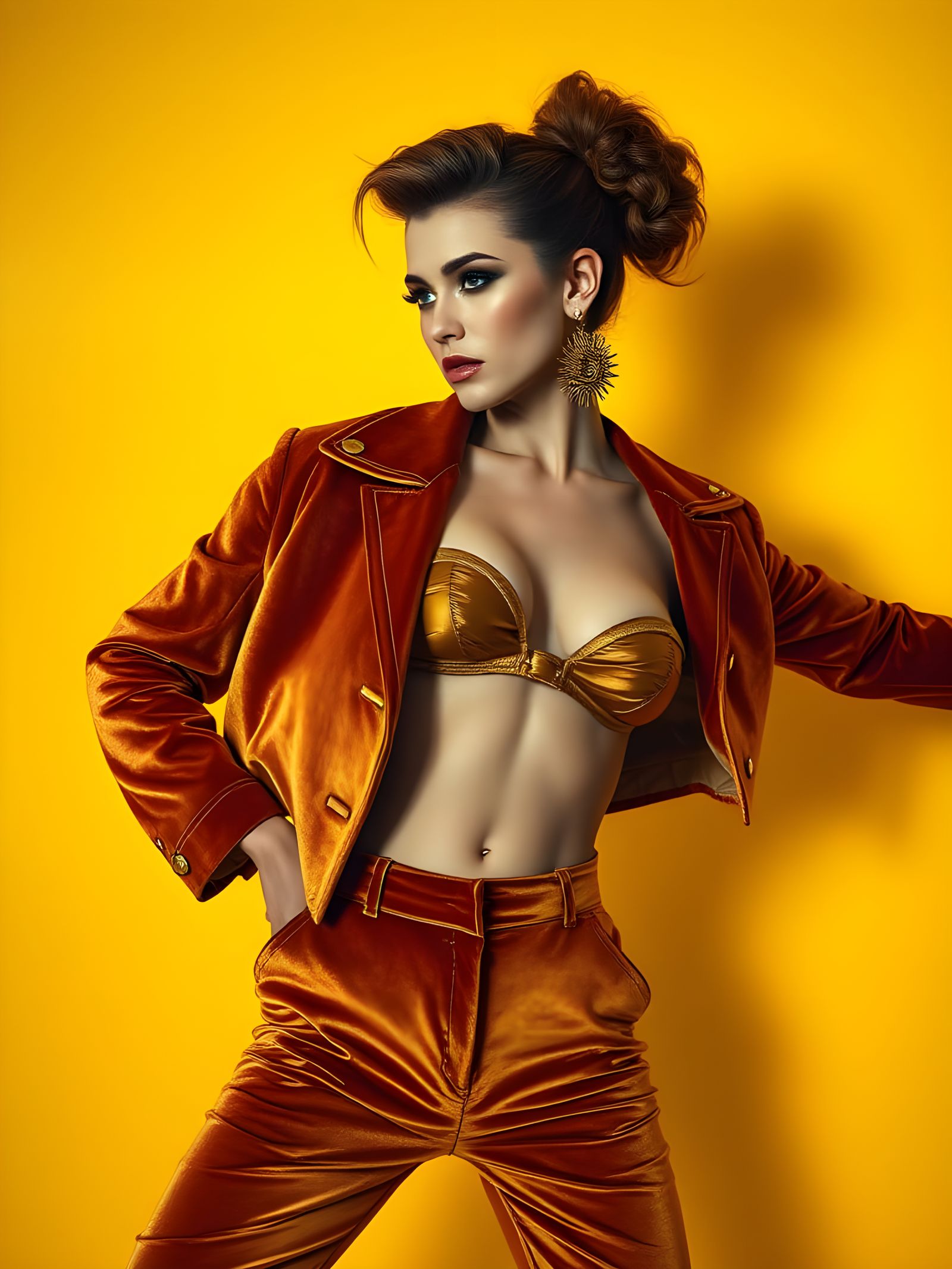 Bronze Velvet Fashion Editorial in Bold Avant-Garde Style