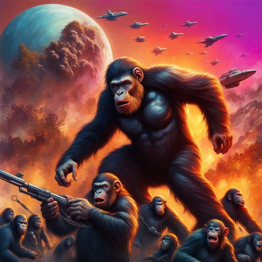 Hyperrealistic Apes Fighting on Their Planet
