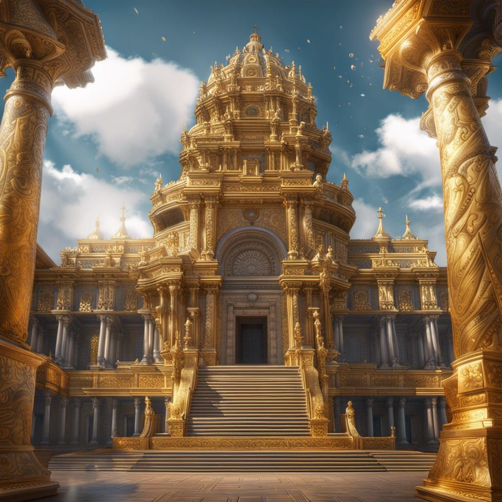 Hyperrealistic Golden Temple of Atlantis Concept Art