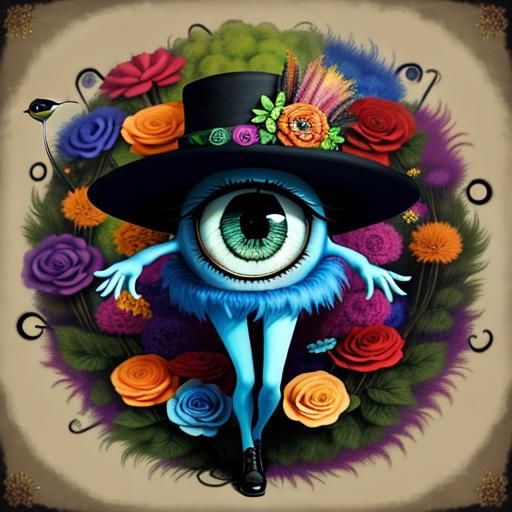 Eyeball Explorer in a Surreal Floral Landscape