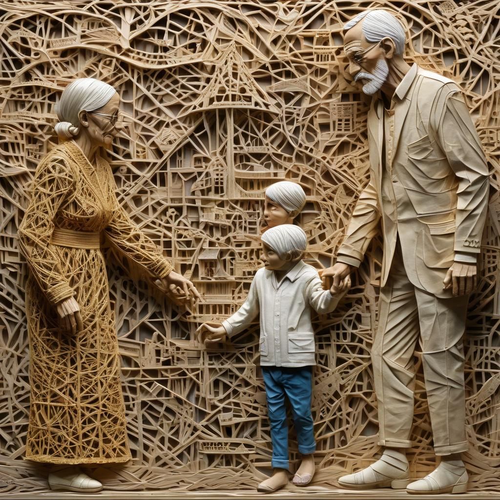 Golden String Art: Family Portrait in Geometric Style