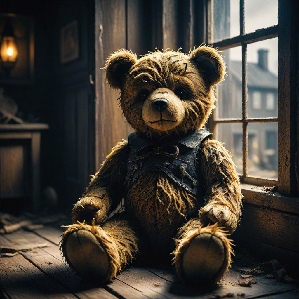 Creepy Teddy Bear in a Dusty Attic