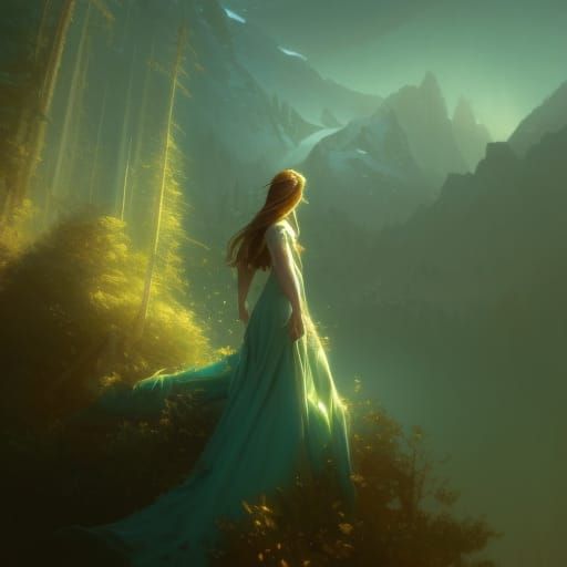 Fantasy Flower Goddess in Forest, Hyperdetailed Art