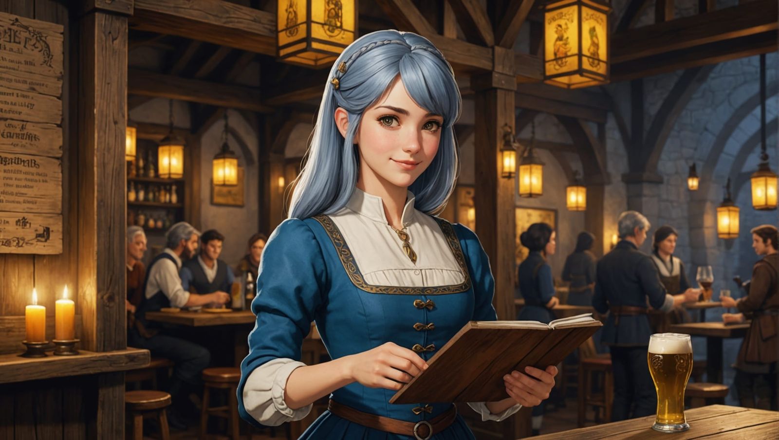 Medieval Tavern Waitress Greets Guests: Anime Style