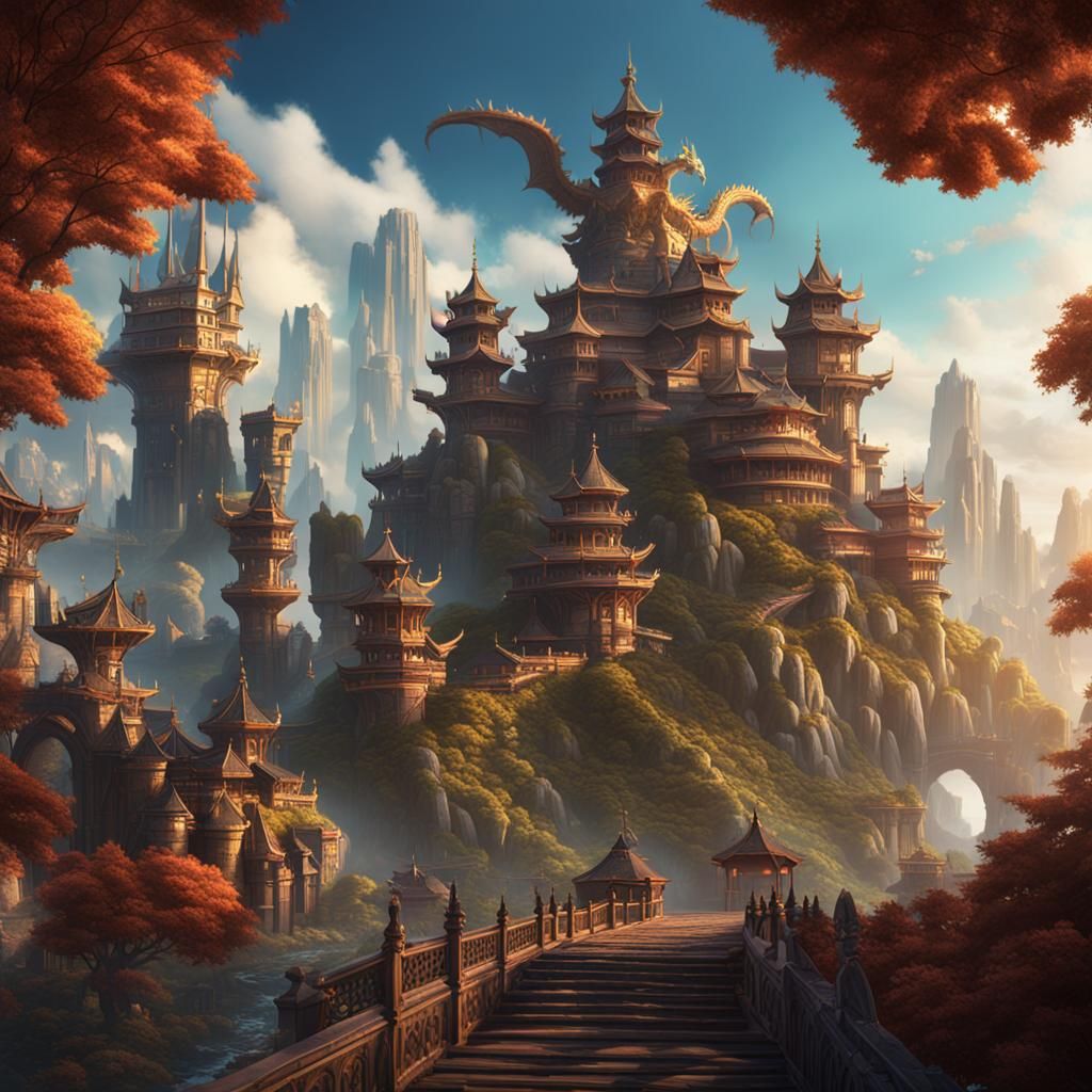 Detailed Dragon City in Fantasy Concept Art