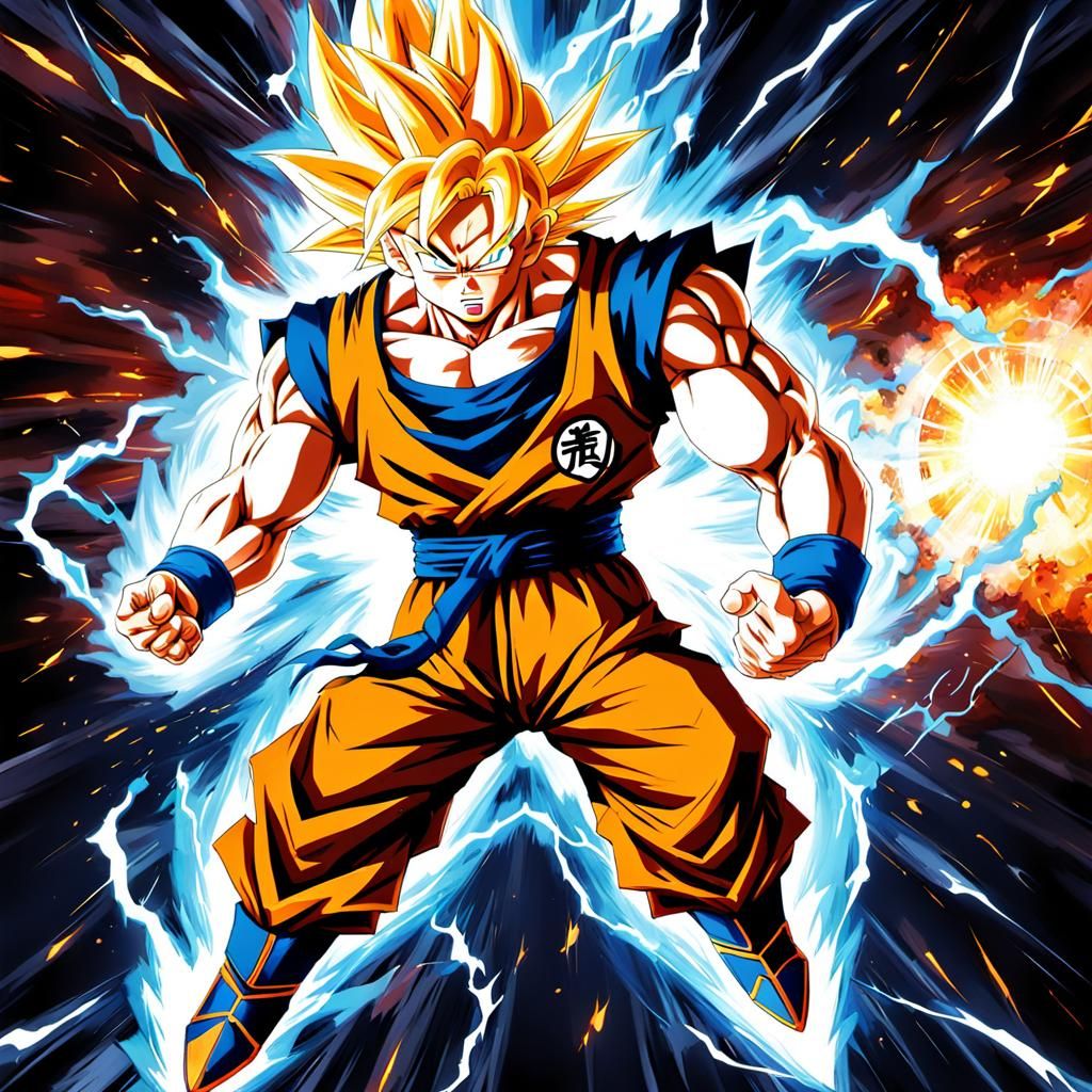 Goku Powering Up in Anime Style