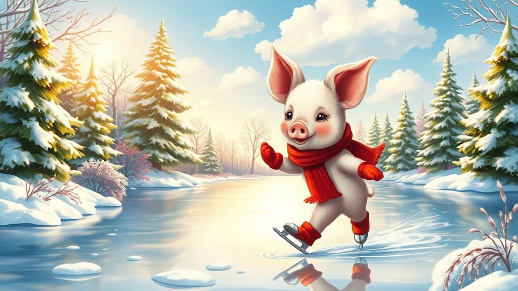 Piglet's Winter Skate: A Fairy Tale Illustration