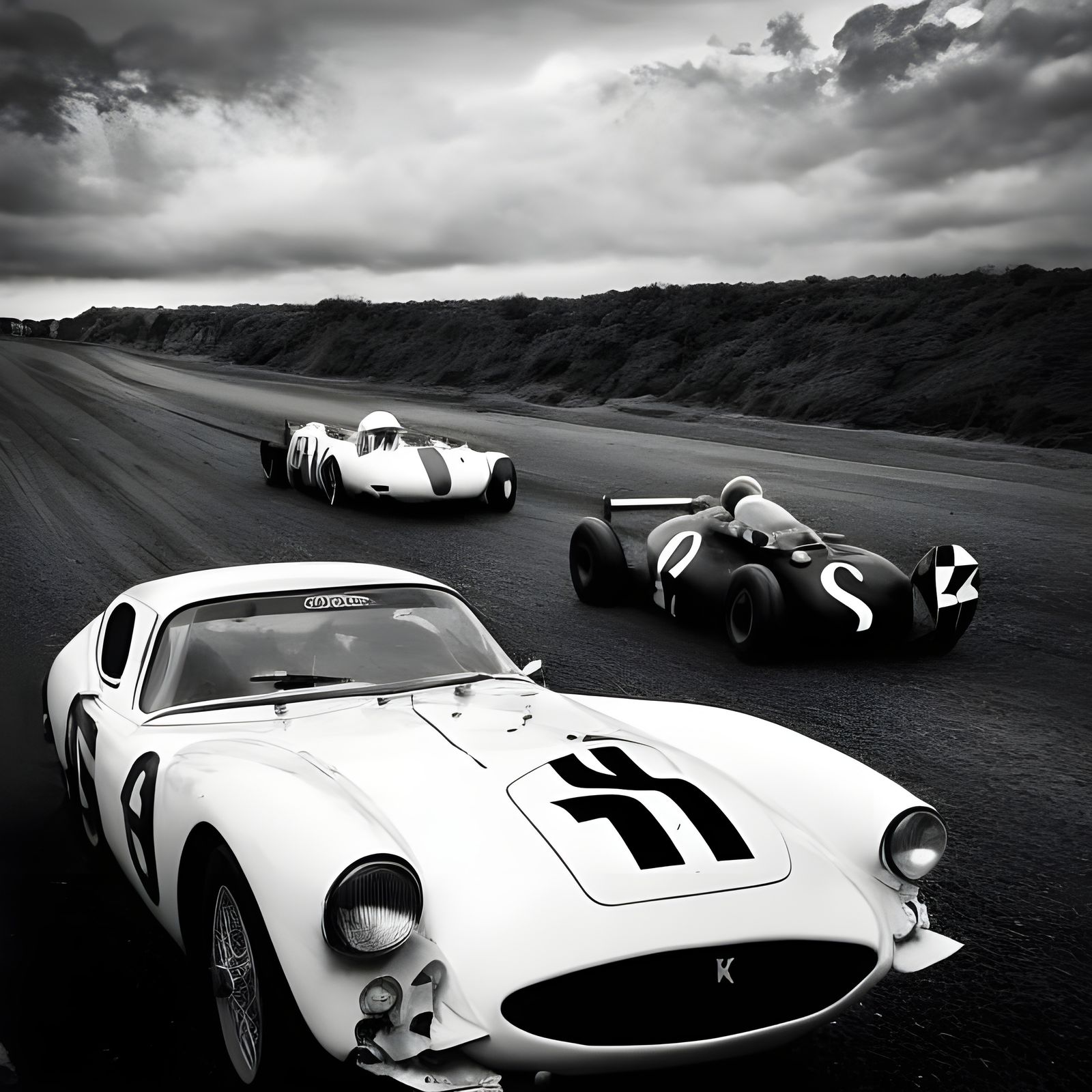 Vintage Racing Cars in Striking Black and White