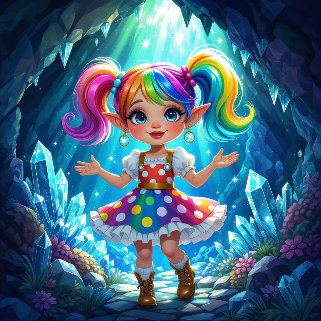 Female Gnome Portrait in Crystal Cave, Digital Art