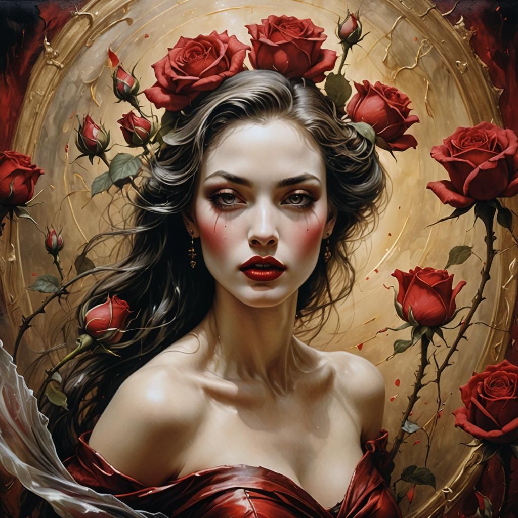 Woman Emerges from Rosebud: Surrealist Fine Art