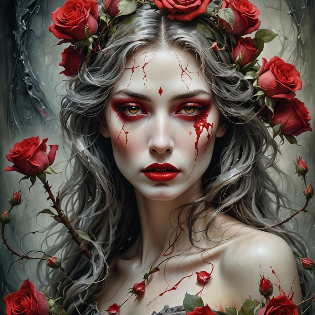 Rose Petal Hybrid Portrait in Surrealist Style