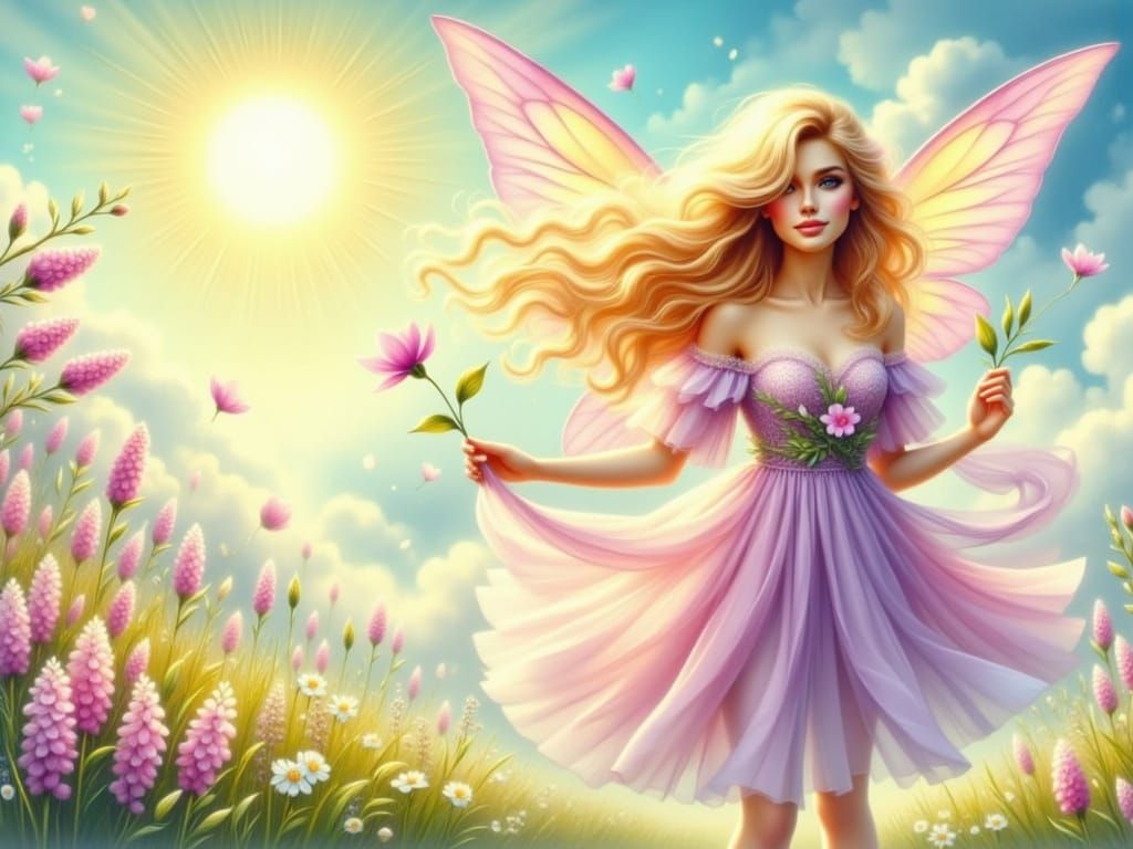 Whimsical Watercolor Fairy in Springtime Bloom