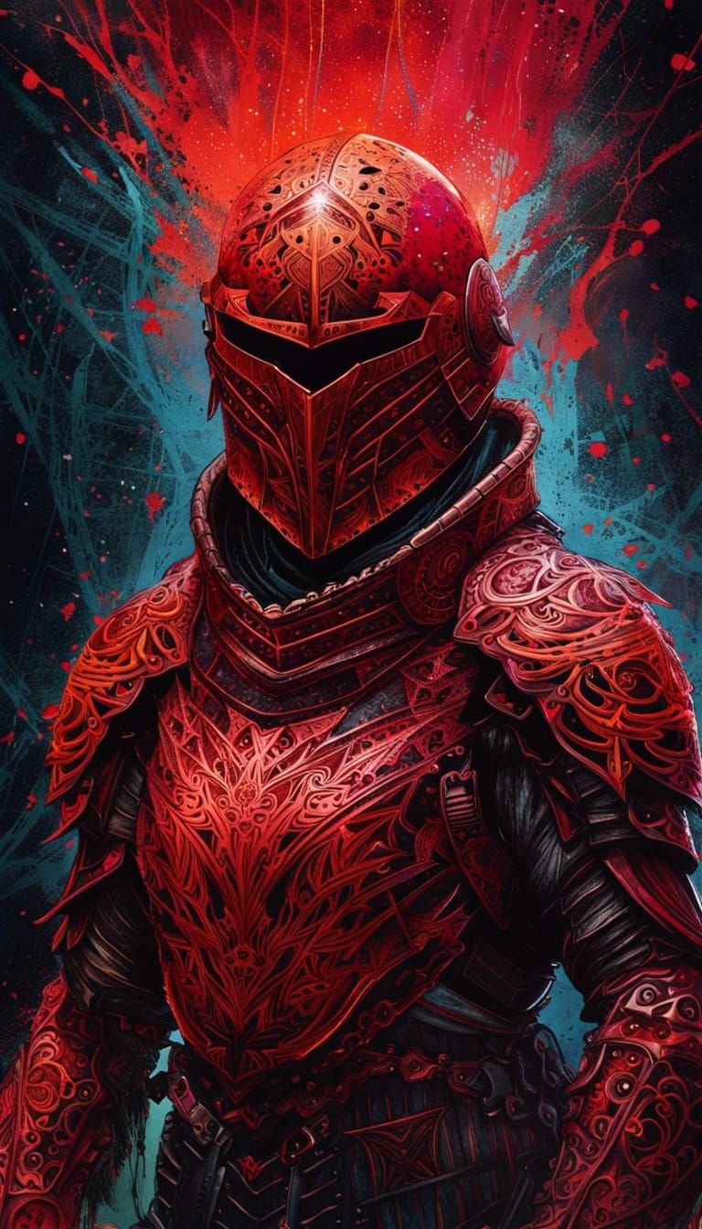 Galaxy Knight in Crimson Armor Digital Painting