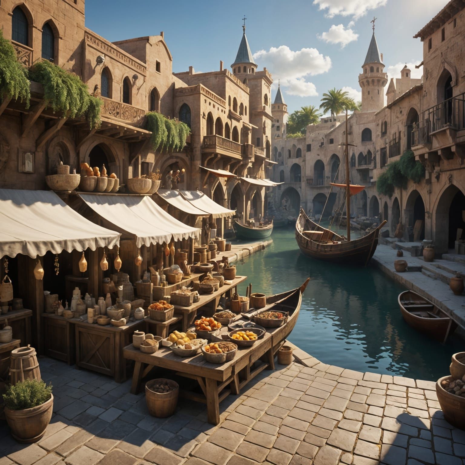 Fantastical Moroccan Marketplace with Canal, 8K