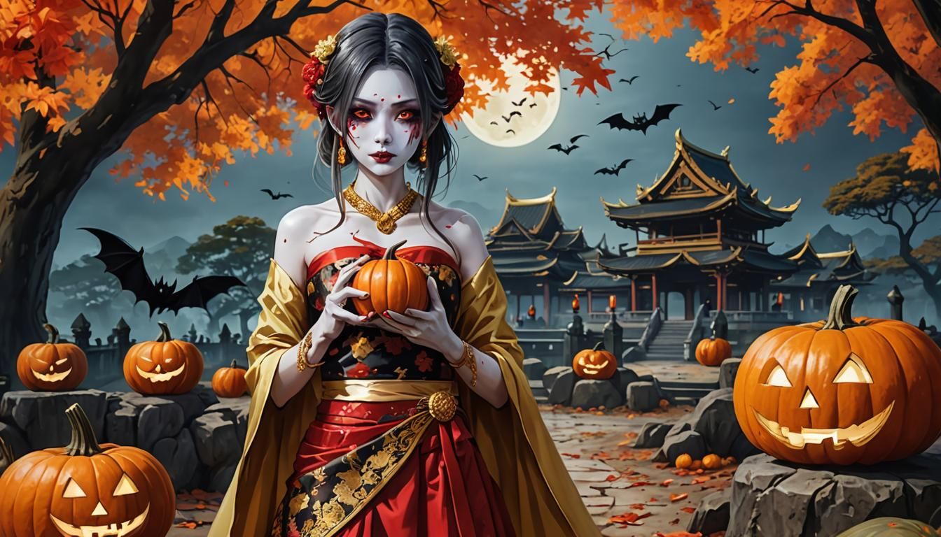 Halloween Zombie Woman in Thai Dress: Anime Style