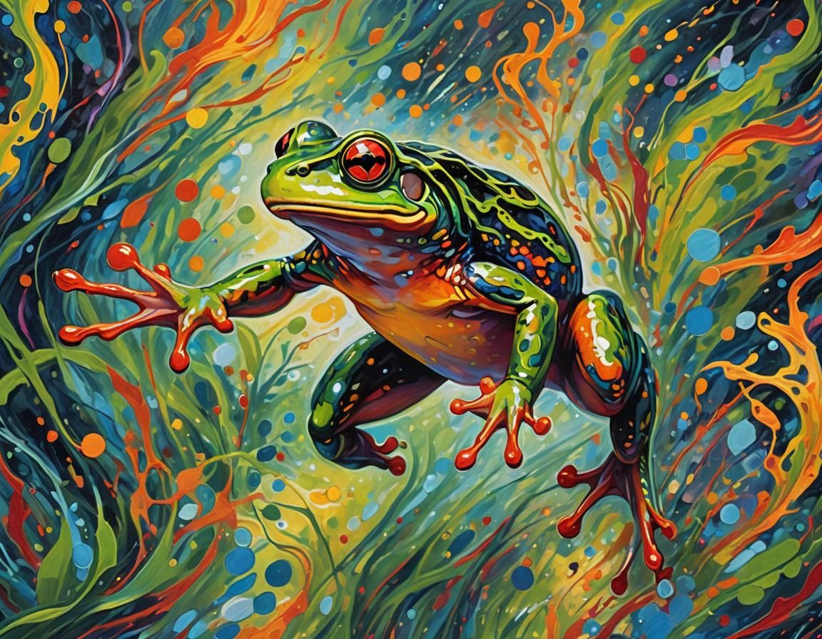 Vibrant Frog Leaping Through Chromosomes: Impressionistic Ar...