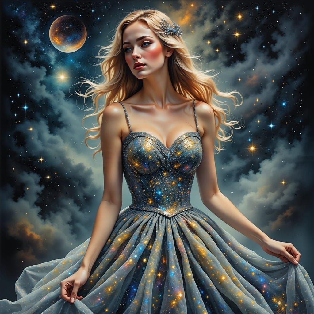 Cosmic Beauty in a Glittering Ballgown