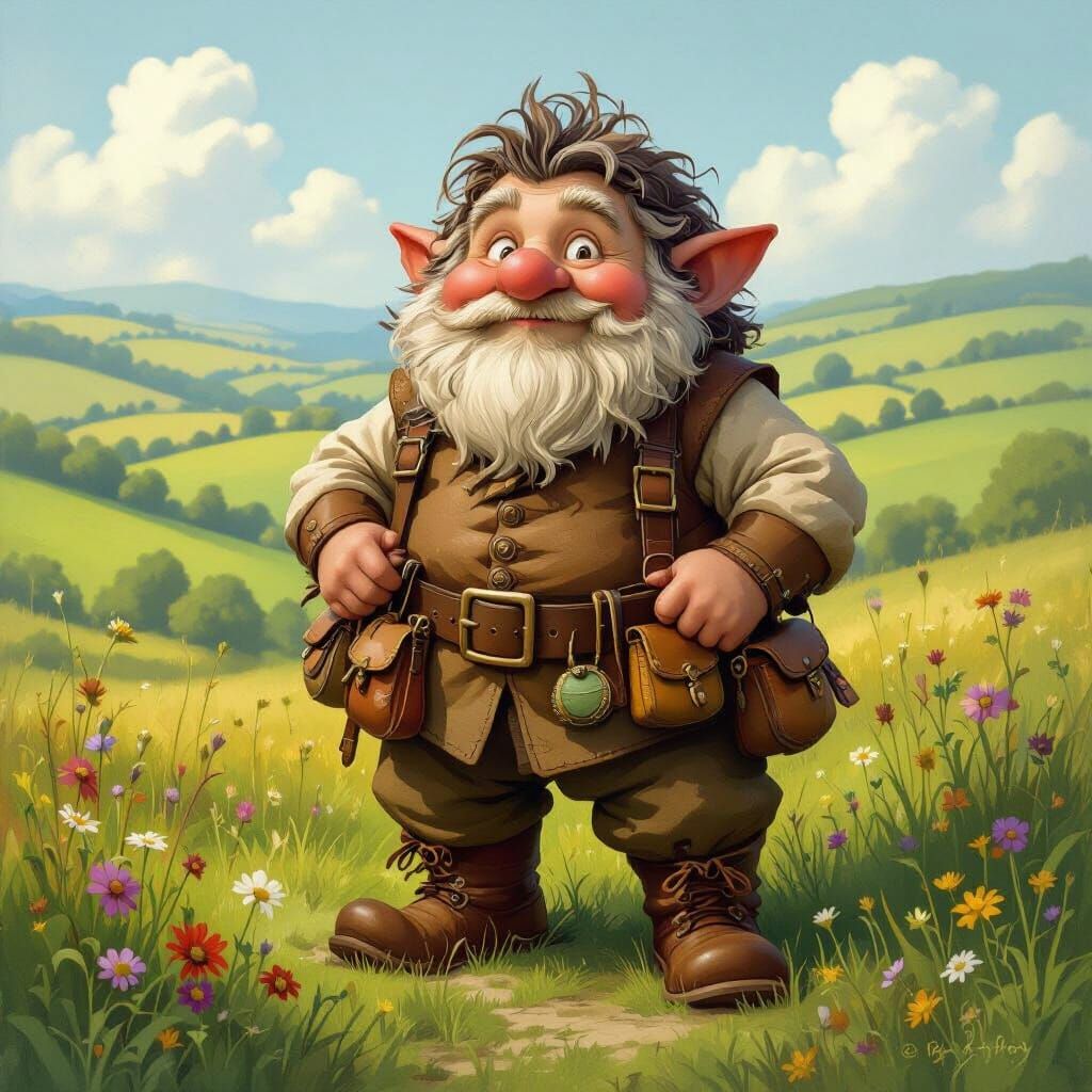 Hobbit With Pouch Belt in Whimsical Storybook Style