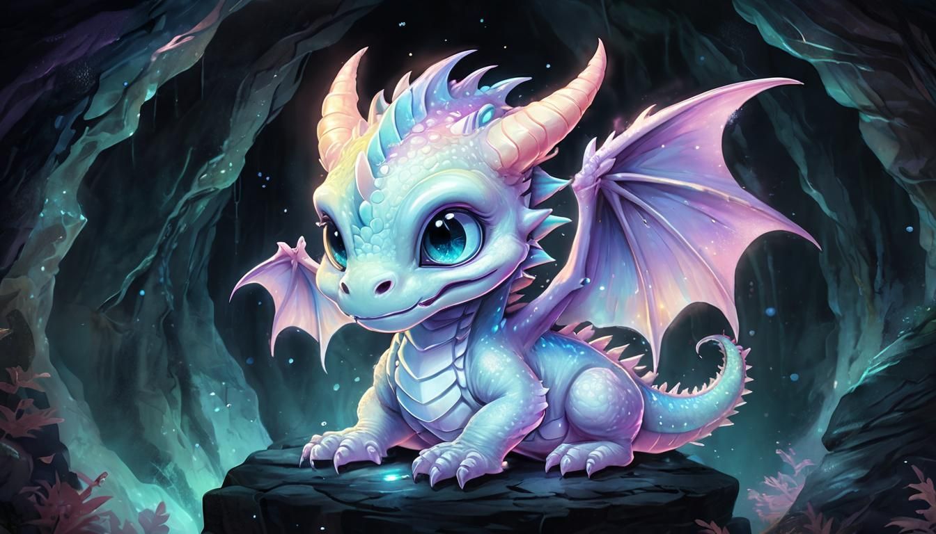 Cute Baby Ghost Dragon with Sparkling Cosmic Eyes