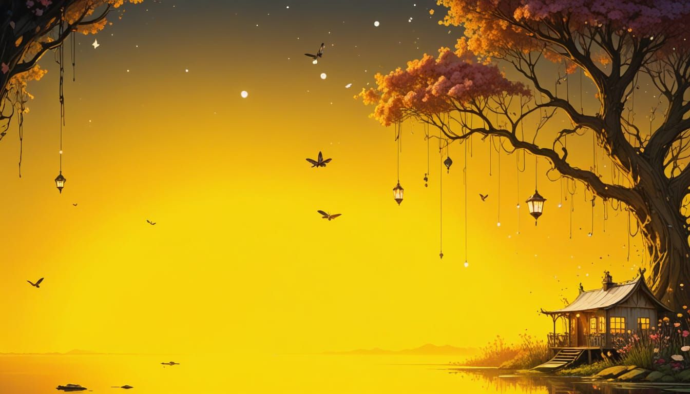 Enchanted Boathouse on Lake at Sunset