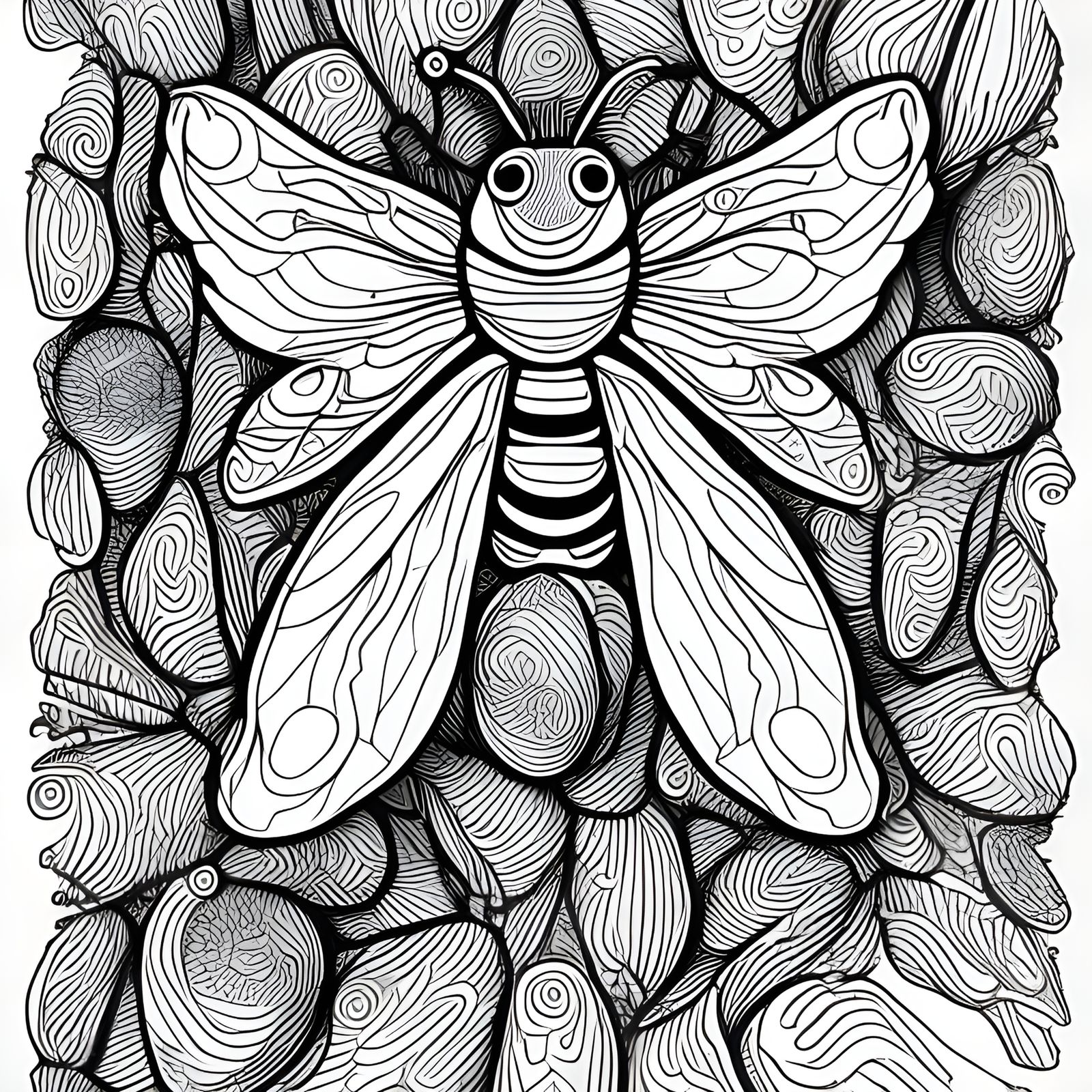 Whimsical Bee Coloring Book Pages in Black and White