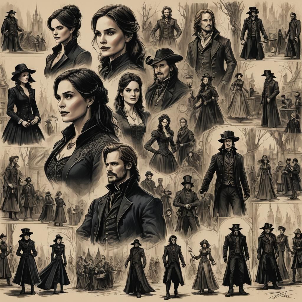 Enchanted Counterparts: Detailed Charcoal Sketch Art