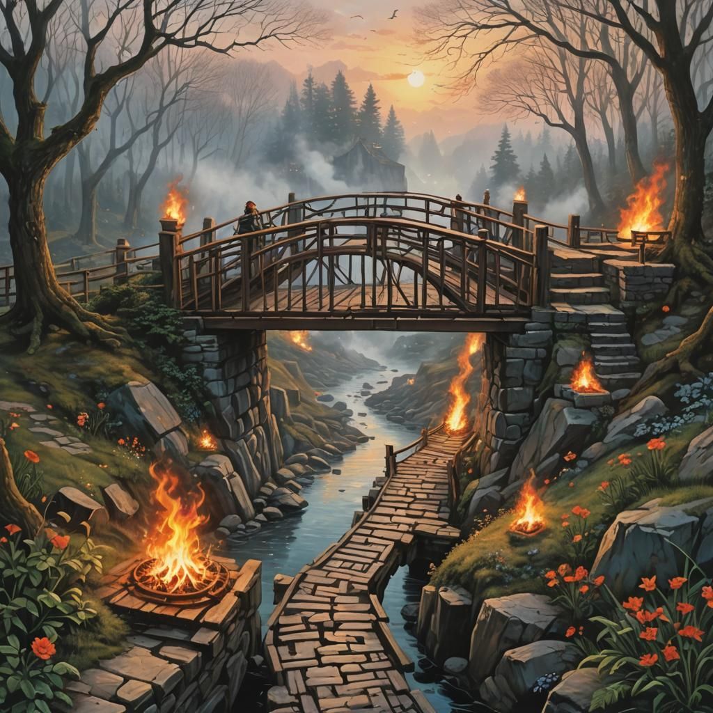 Burning Bridge to Heart: Fantasy Concept Art