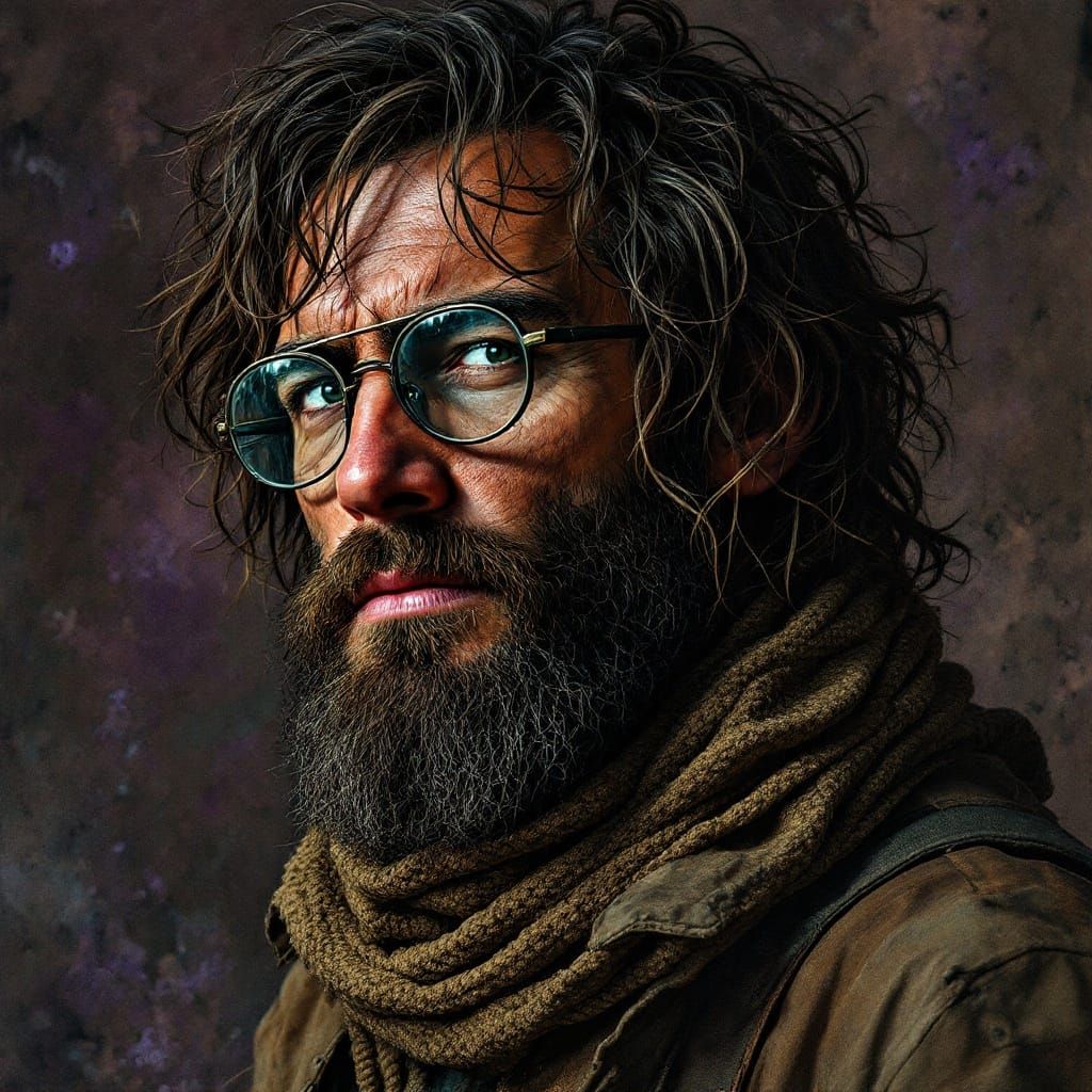 Hyperrealistic Portrait of a Thoughtful Man in Earthy, Atmos...