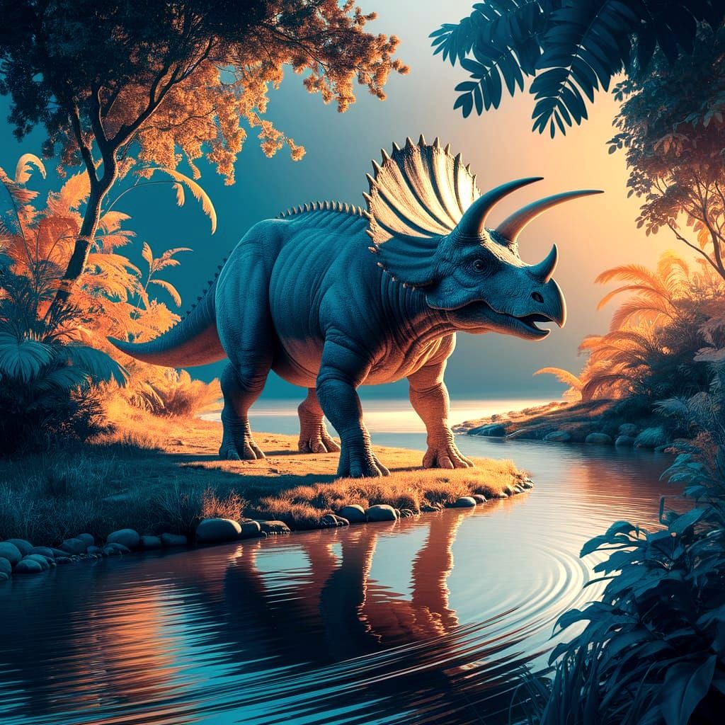 Majestic Triceratops in Tropical Paradise
