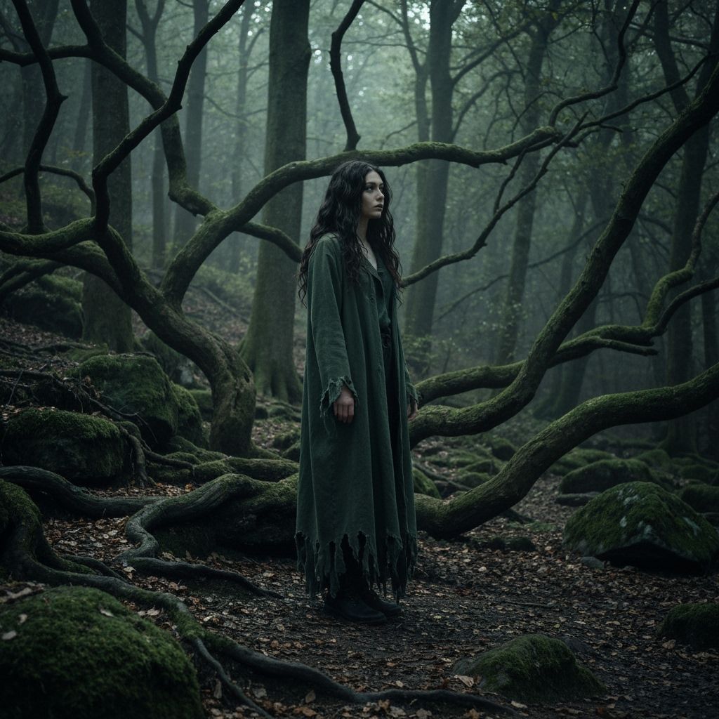 Mystical Forest Woman in Dark Digital Art Style