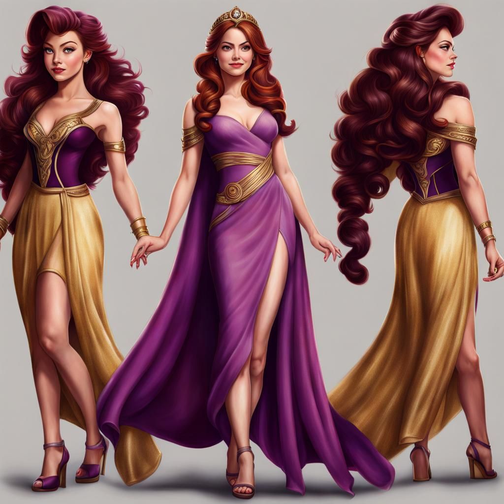 Emma Stone as Megara Hyperrealistic Full Body Portrait