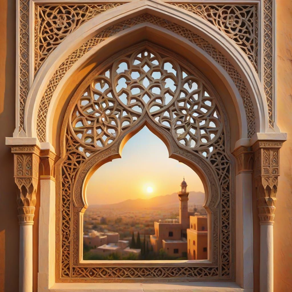 Moorish Window in Oil Painting Style