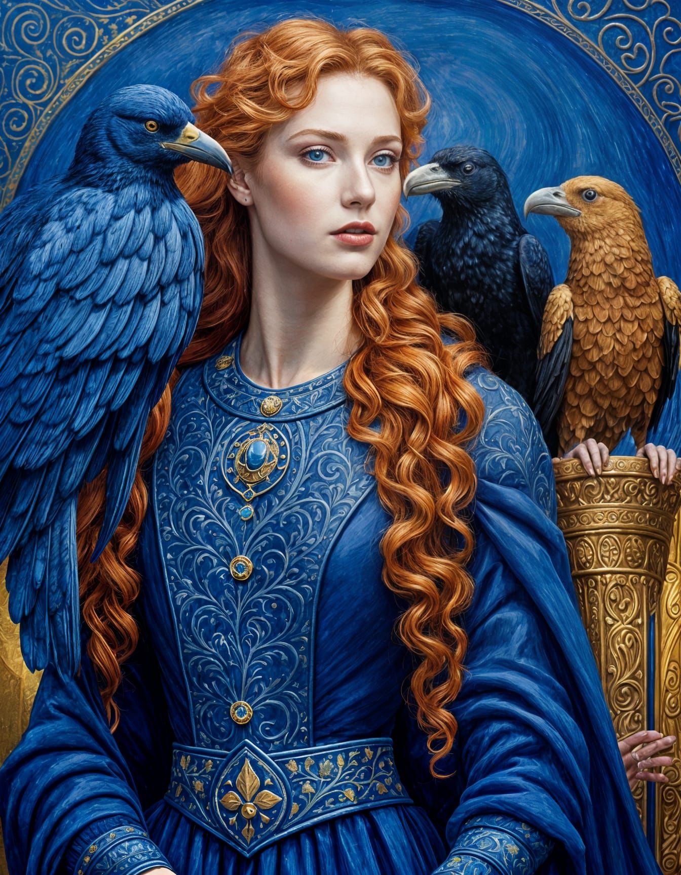 Brunhilde with Raven in Art Nouveau Style