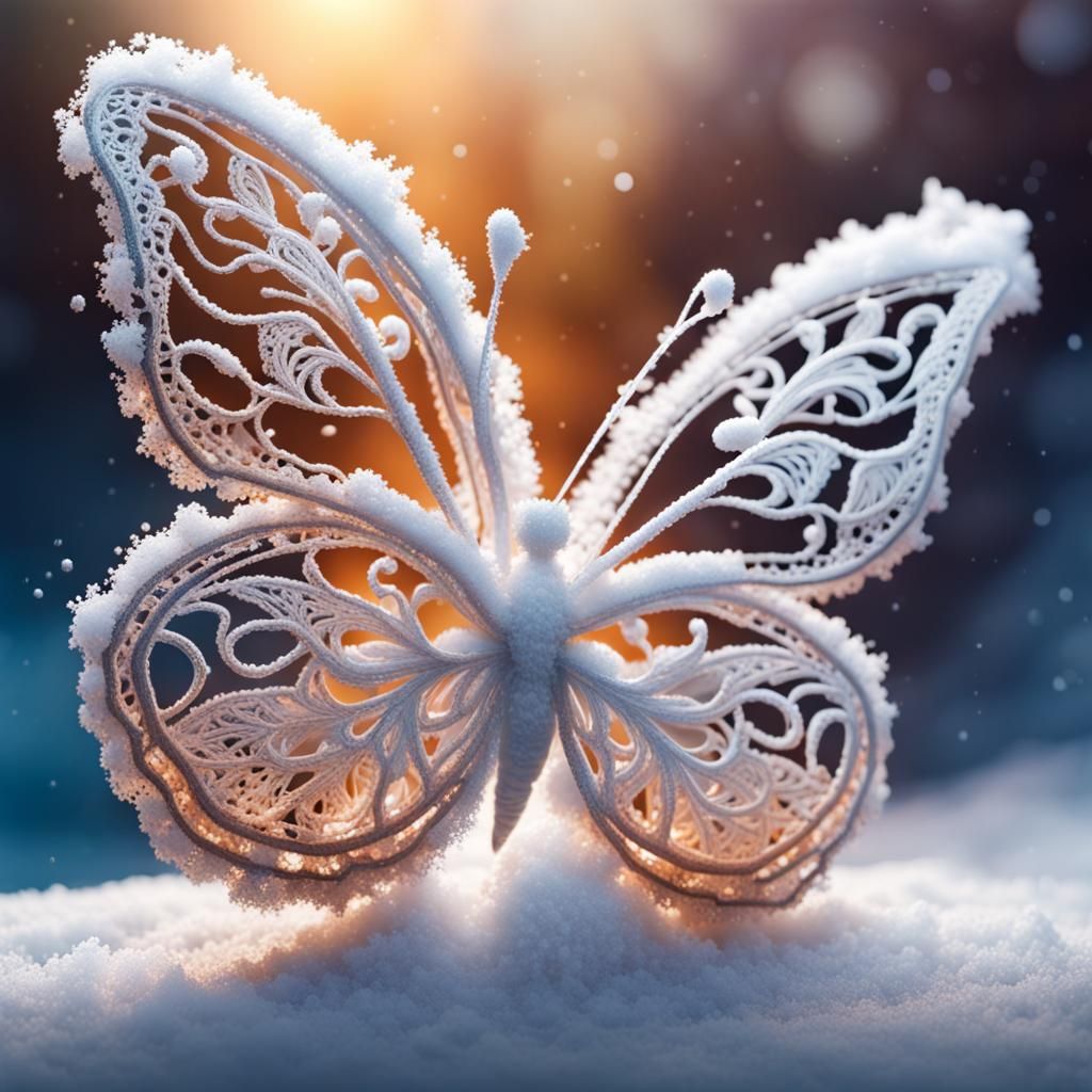 Intricate Lace Butterfly in Snow, Splash Art