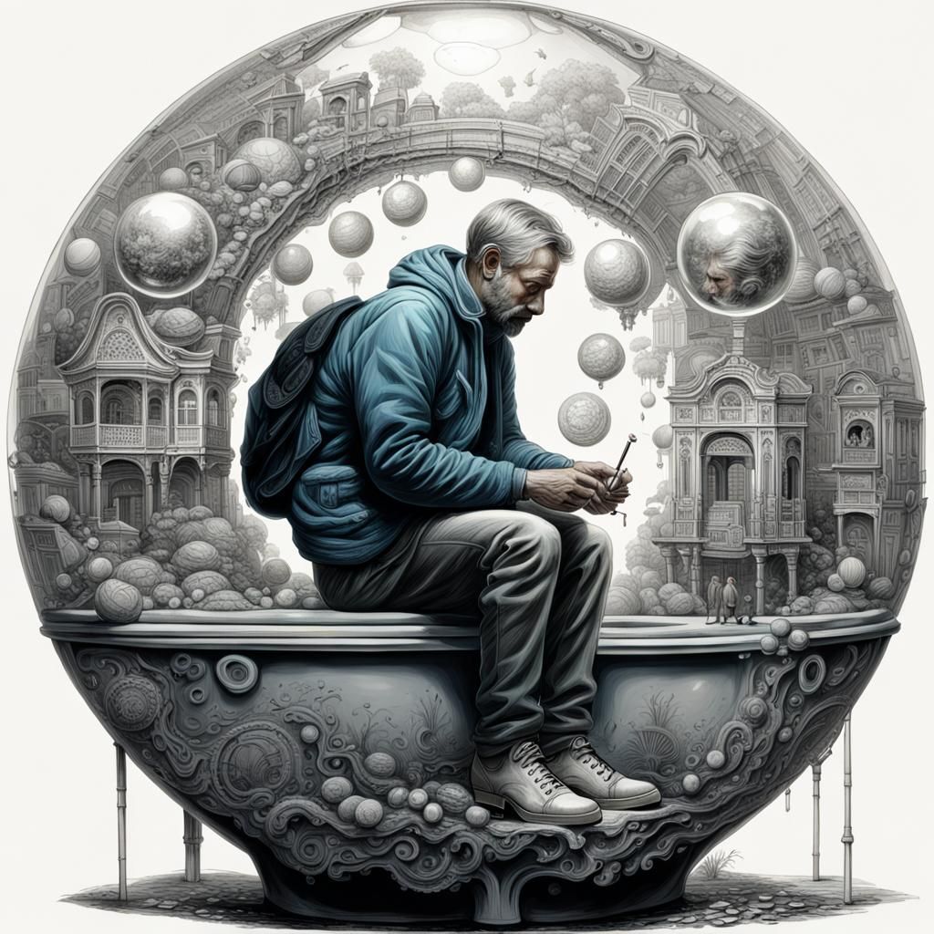 Man in Sphere on Toilet: Detailed AI Art
