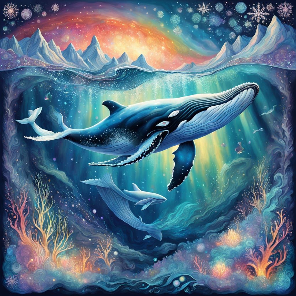 Whale in Glowing, Iridescent Waters