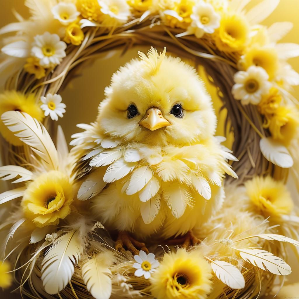 Luminous Chibi Chick Portrait in Dreamy Double Exposure