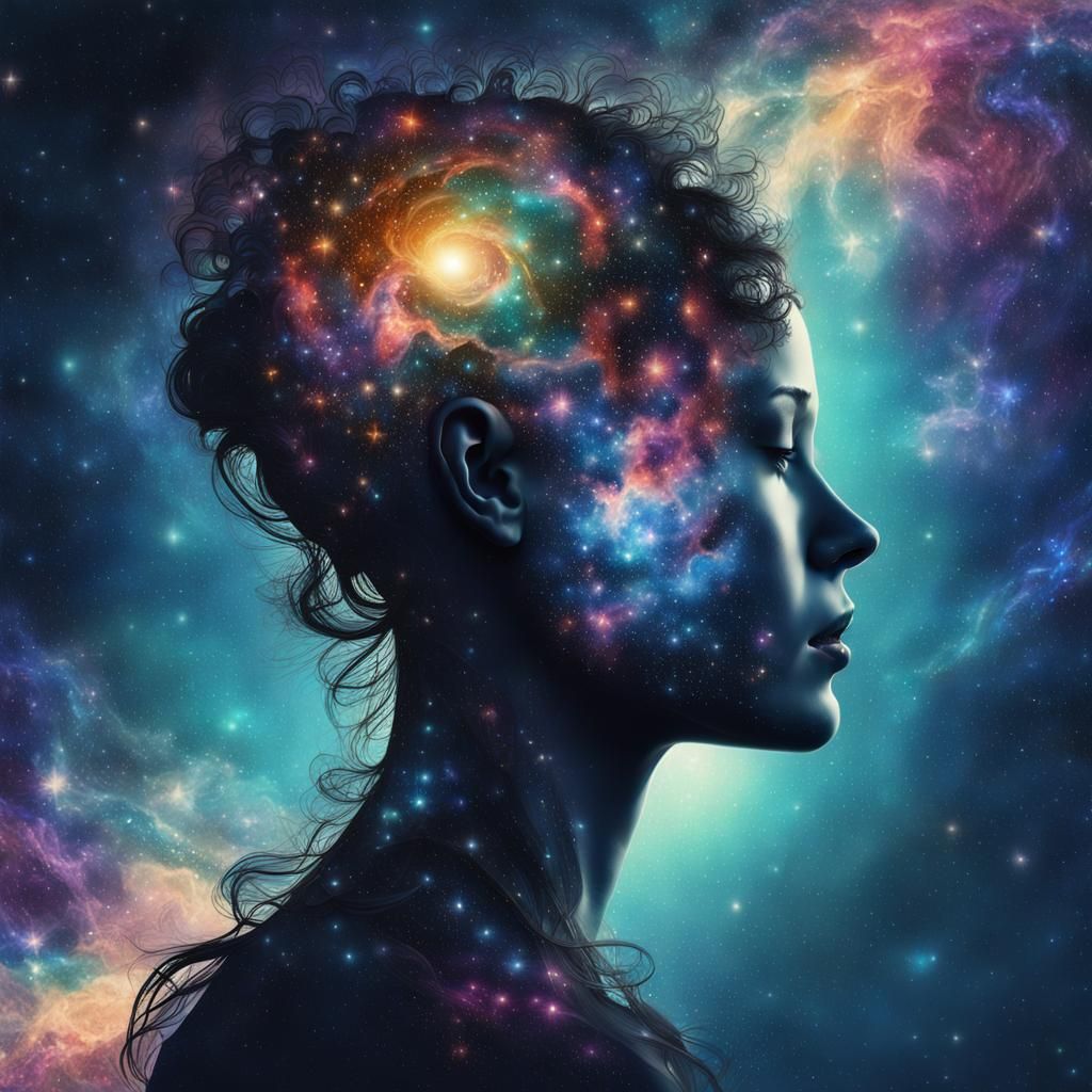 Galactic Woman Silhouette: Fantasy Art in Deep Color