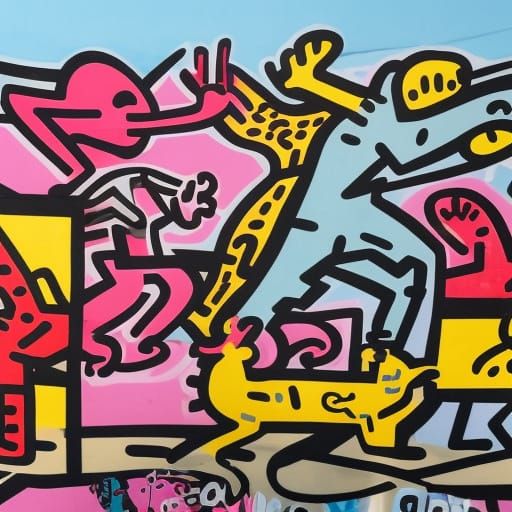 Graffiti Mural Inspired by Haring's Street Art