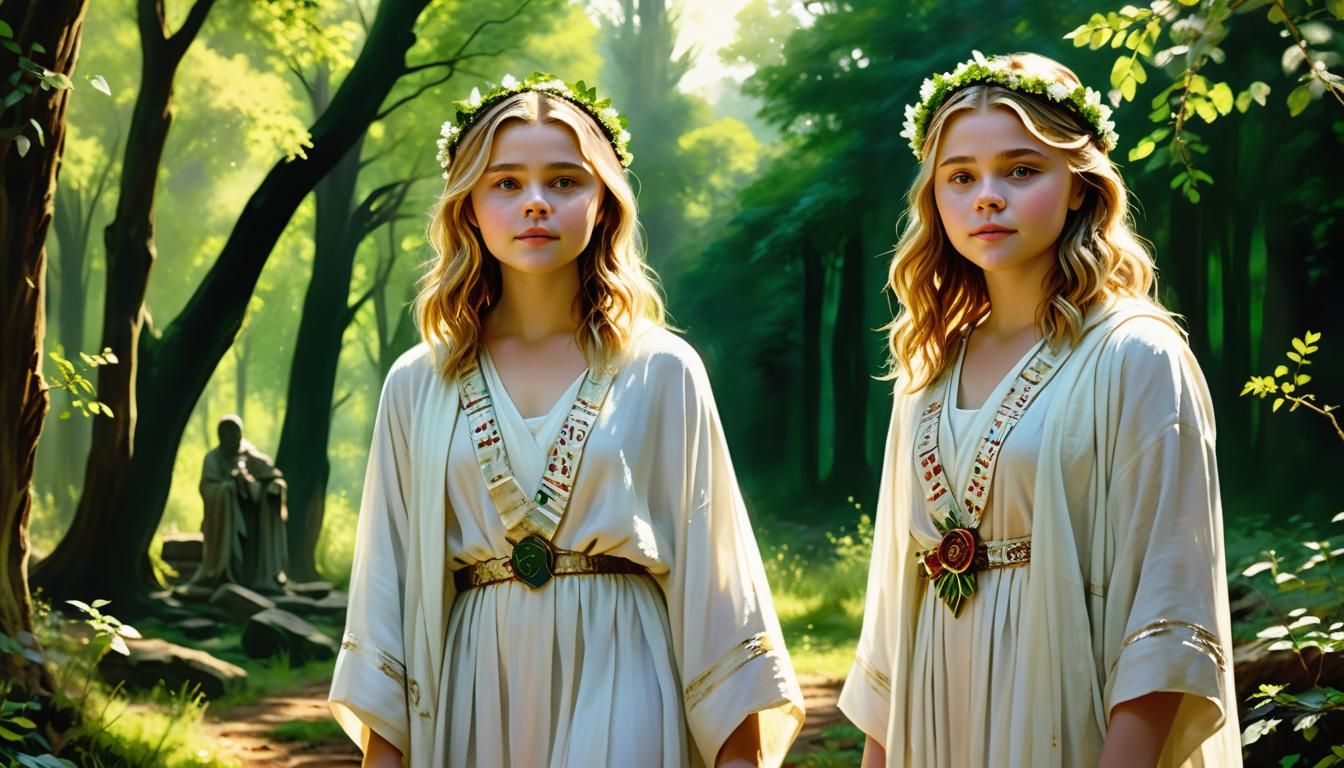 Vestal Virgin in Sacred Grove: Renaissance Oil Painting