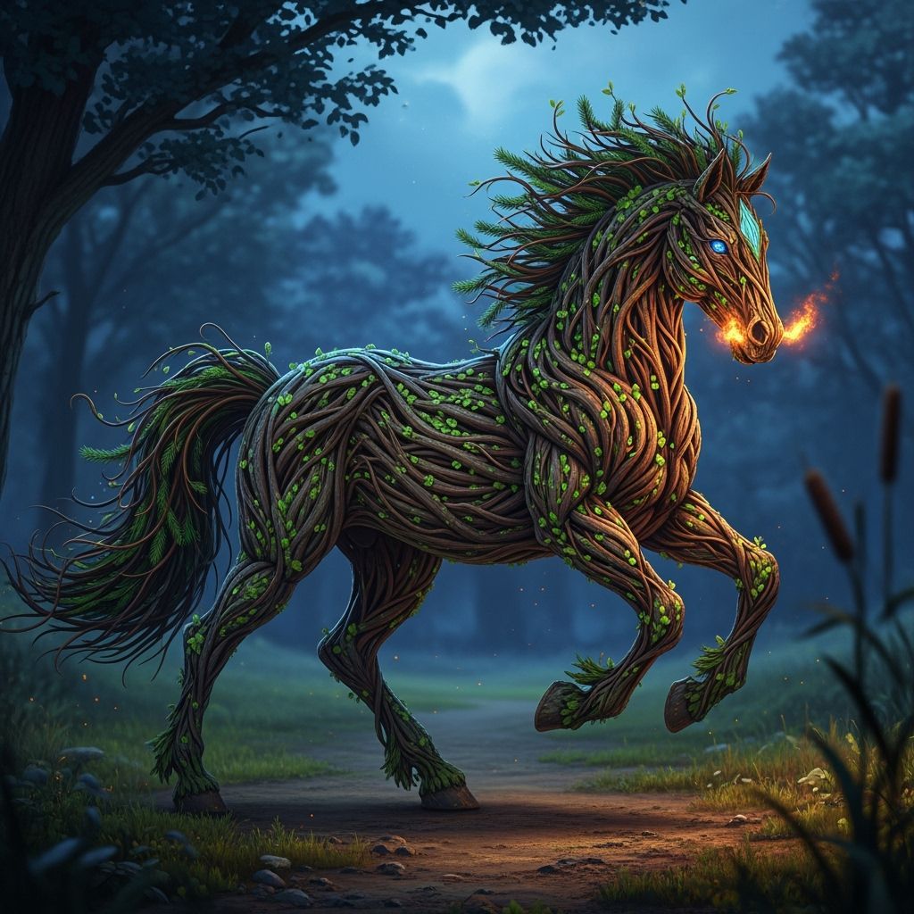 Winter Forest Horse Sculpture with Sapphire Eyes