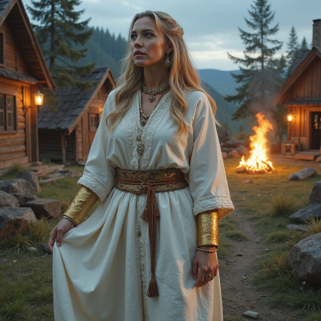 Nordic Goddess Ritual Celebration in Earthy Tones